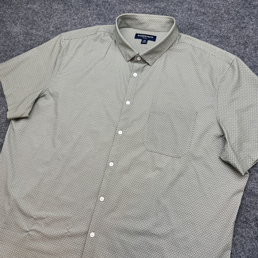 Mizzen + Main Shirt Men's 2XL Classic Green Geometric AOP Short Sleeve